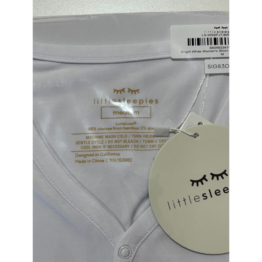 Little Sleepies Women Bright White Lunaluxe Short Sleeve Pajama Top Medium NWT - Picture 4 of 7